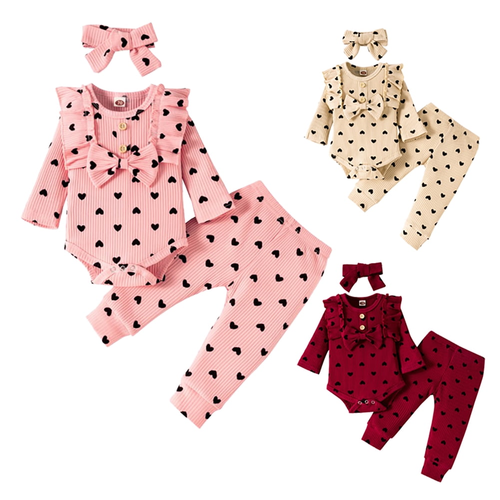 SYNPOS 0-12M Baby Girls Clothes Cute Baby Girls Romper + Pant 3pcs ...
