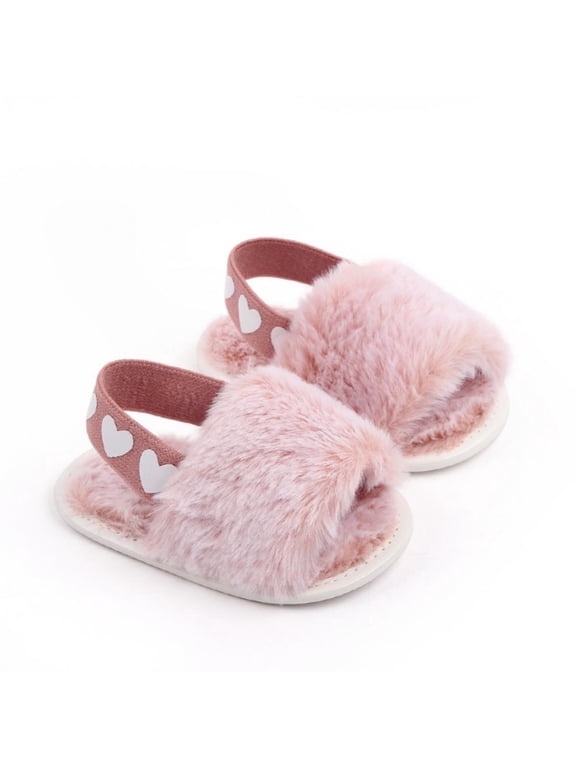 0-18M Baby Slippers Winter Warm Newborn Girl Cute Faux Fur Soft Crib Band Fuzzy Shoes
