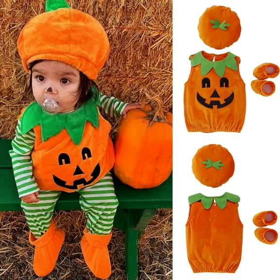 SYNPOS 0-3T Baby Girl Boy Fancy Halloween Pumpkin Romper with Hat Socks