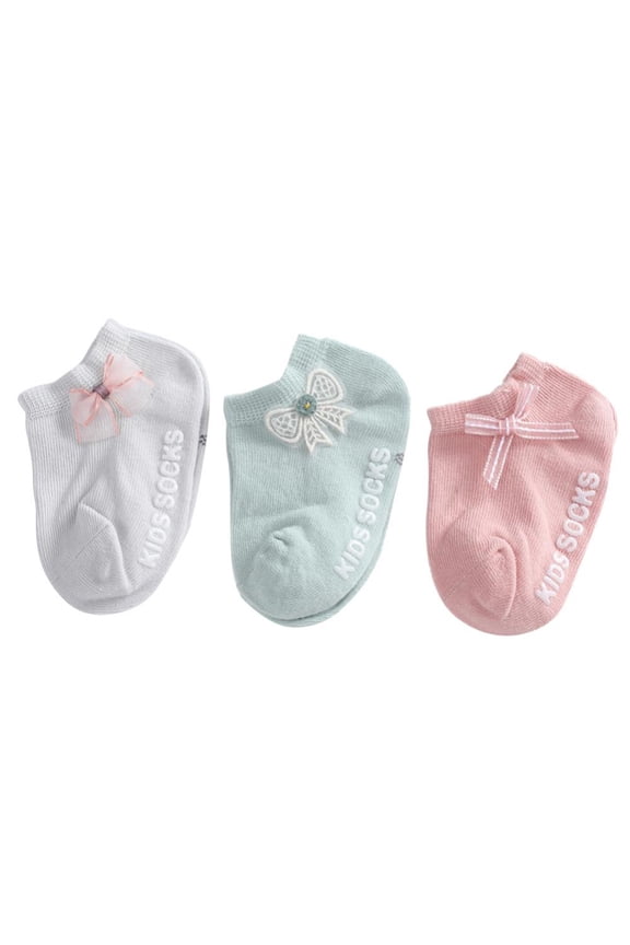 0-5T 3 Pair Baby Girls Socks, Infant Cotton Lace Bow Anti Slip Floor Socks
