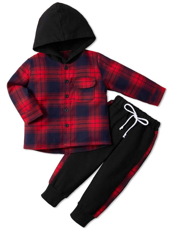 1-5T Kid Toddler Boy Outfits Plaid Hoodied T-shirt Tops +Casual Pants Fall Winter Clothes Set