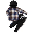 thumbnail image 1 of SYNPOS 1-5T Kid Toddler Boy Outfits Plaid Hoodied T-shirt Tops +Casual Pants Fall Winter Clothes Set, 1 of 10