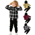thumbnail image 1 of SYNPOS 1-5T Toddler Baby Boys Long Sleeve Plaid Shirts Drawstring Sweatpants Outfits, 1 of 9