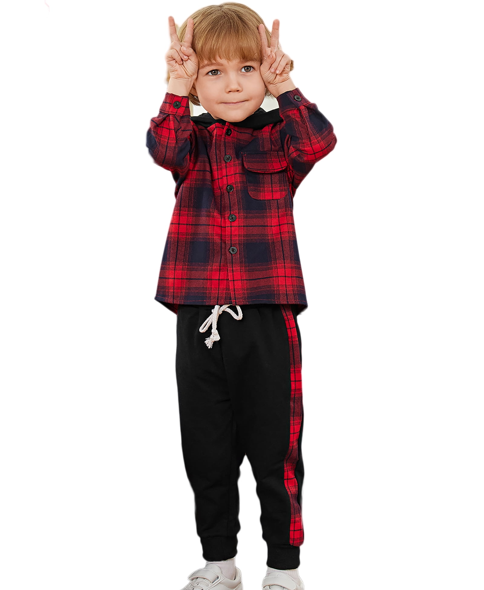 2-piece Kid Boy Plaid Colorblock Pullover Sweatshirt and Pants Casual Set