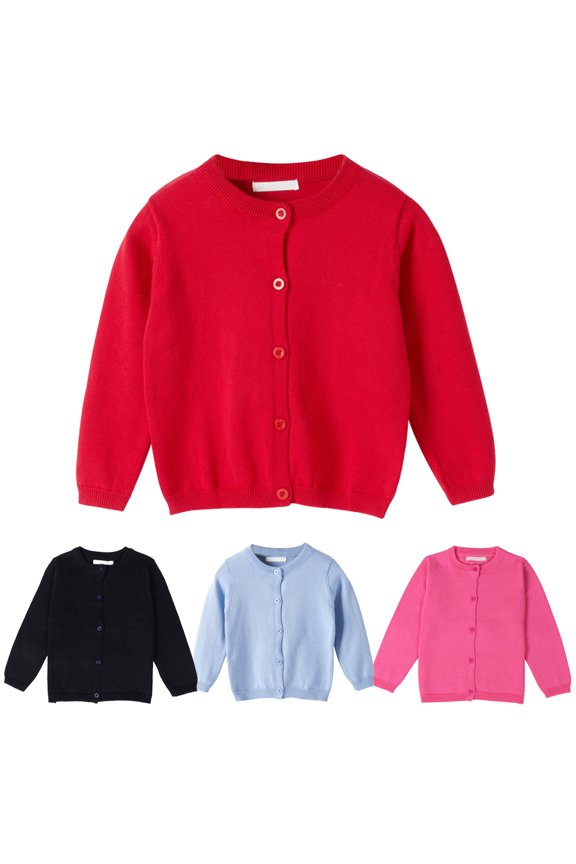 1-7T Baby Girls Cotton Cardigan Long Sleeve Kid Button Sweater Girl Cardigans Uniform Sweater