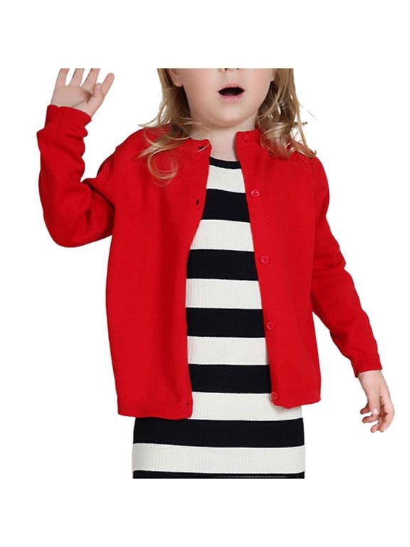 1-7T Child Boy Girl Cotton Cardigan Sweater Uniform Little Kid Knit Coat