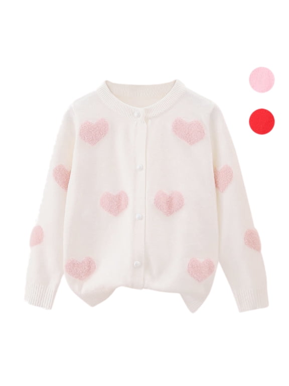 2-7T Kid Girls Long Sleeve Jacquard Knit Cardigan with Peal Button