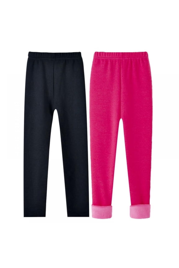 2 Pack Girls Fleece Leggings Toddler Warm Winter Fleece Lined Leggings for Girls in 2-13 Years