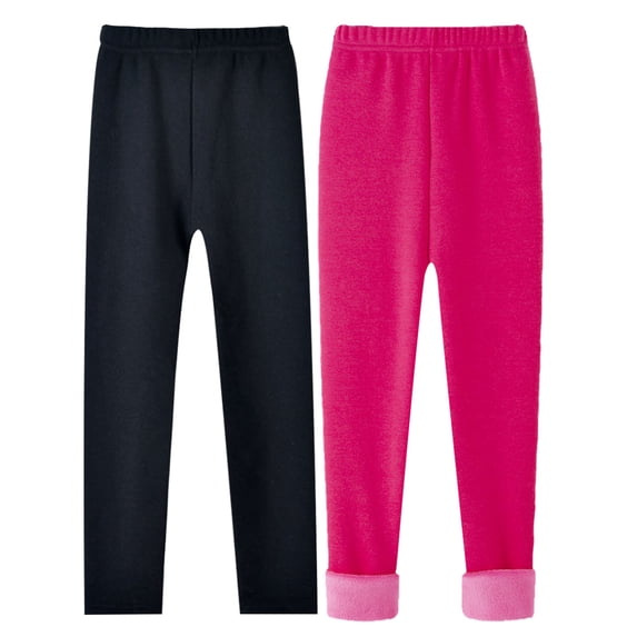 SYNPOS 2 Pack Girls Leggings Warm Thick Fleece Lined Kids Skinny Pants Trousers Teenage Child Winter Legging2-13 Years
