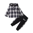 thumbnail image 1 of SYNPOS 2PCS Toddler Baby Boys Girls Hoodie Sweatsuit Warm Outfits Kids Plaid Shirt Top Pants Set for Fall Winter Spring Sets 0-24 Months, 1 of 10
