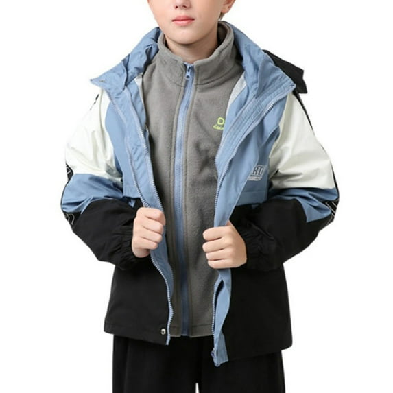 SYNPOS 3-13Y Child Boys Fleece Jacket Windbreaker 2-in-1 Colorblock Outdoor Jakcet