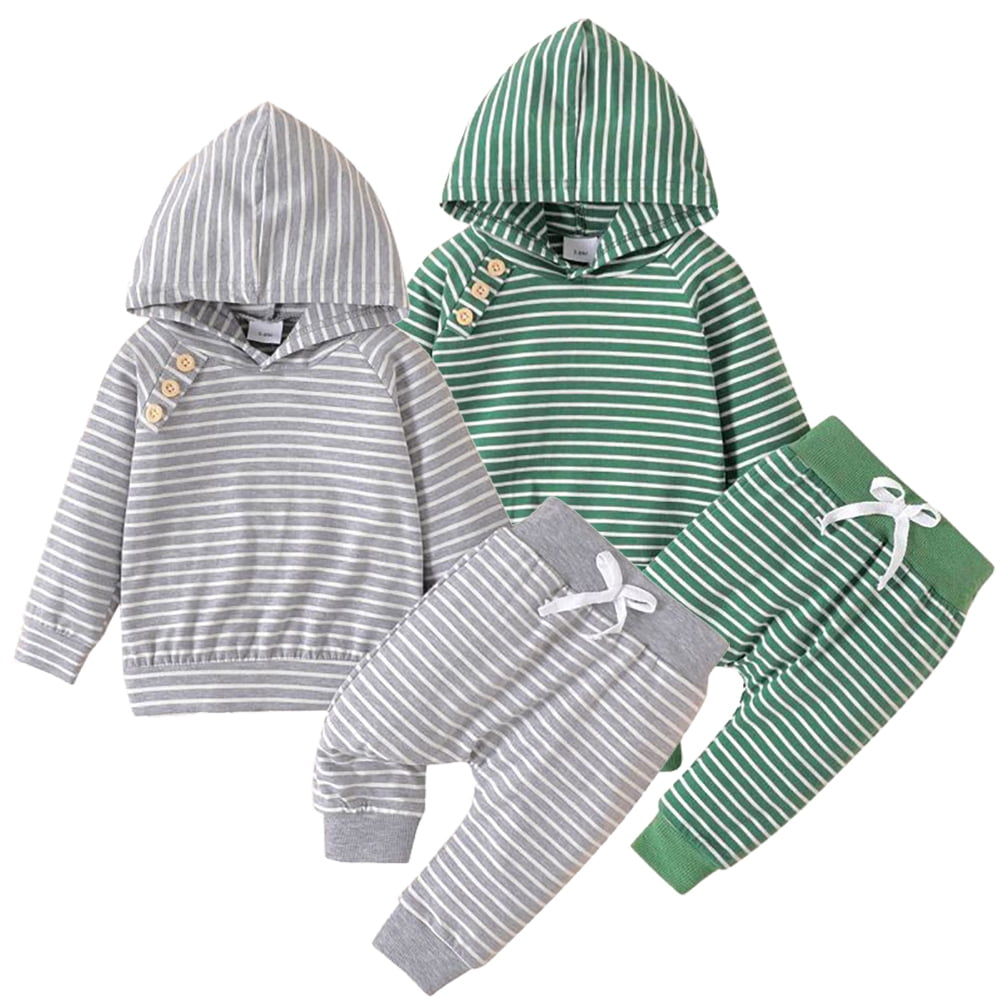Infant Boy Winter Clothes Set - Waffle Striped Long Sleeve & Pants-583229