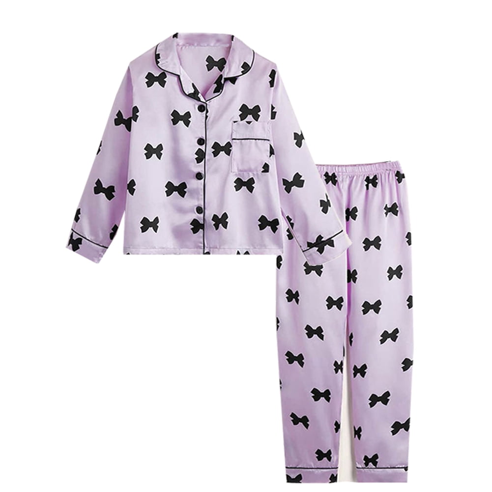 華麗 SYNPOS 5-12Y Child Girls Satin Bowknot Print Long Sleeve Clothing
