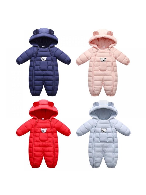 Baby Boy Girl One Piece Cotton Romper Coat 0-12months Toddler Baby Snow Suit Hooded Thick Warm Jumpsuit Jacket Overalls Outfit