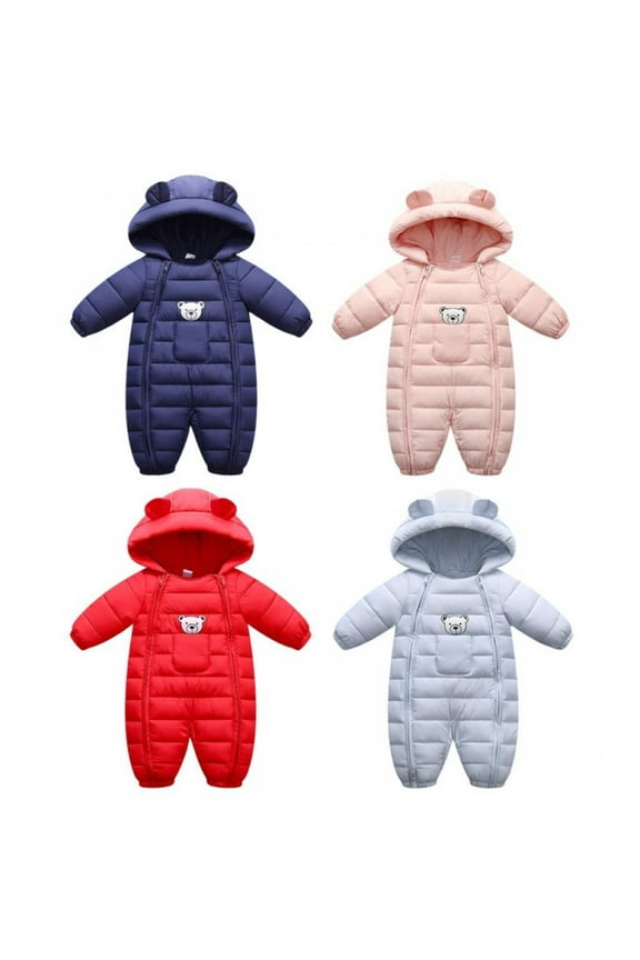Baby Boy Girl One Piece Cotton Romper Coat 0-12months Toddler Baby Snow Suit Hooded Thick Warm Jumpsuit Jacket Overalls Outfit