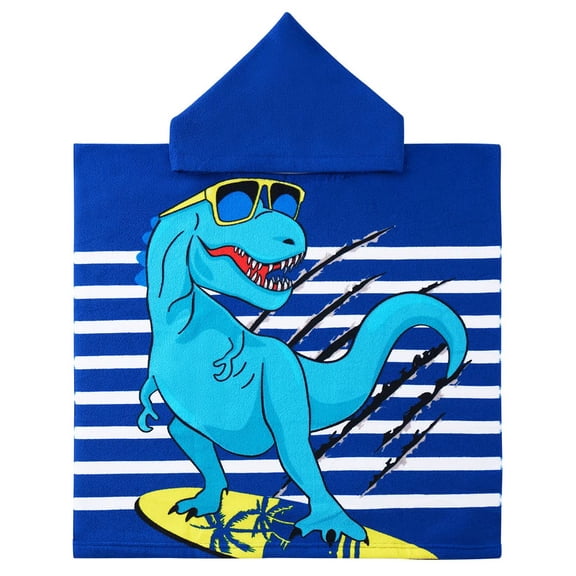 SYNPOS Baby Kids Bath and Beach Hooded Towel Wrap, 24" x 48", Blue Dinosaur