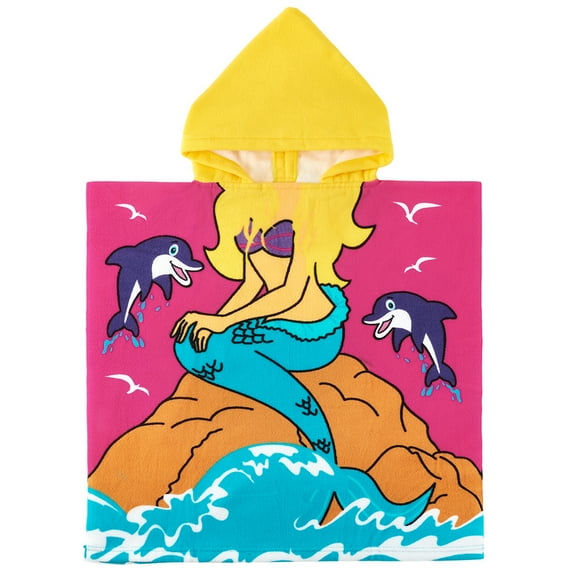 SYNPOS Baby Kids Bath and Beach Hooded Towel Wrap, 24" x 48", Rose Red Mermaid