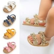 SYNPOS Baby Toddler Infant Girls PU Leather Soft Sole Summer Sandals Flower Princess Flat Shoes 0-18 Months