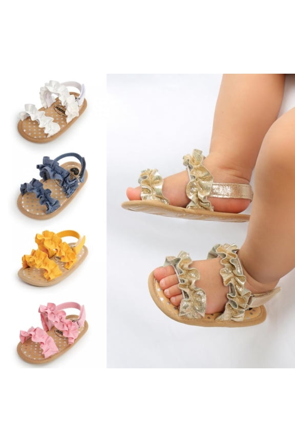 Baby Toddler Infant Girls PU Leather Soft Sole Summer Sandals Flower Princess Flat Shoes 0-18 Months