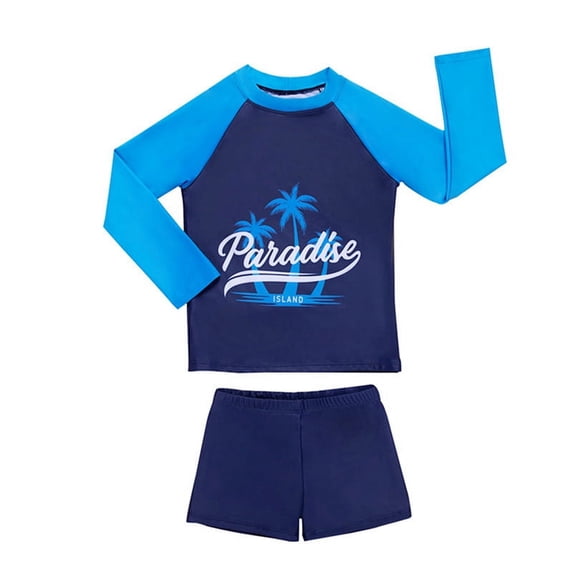 SYNPOS Child Boys Hawaii Long Sleeve Rashguard Two Pieces Swimsuit for 2-14Y Swimwear