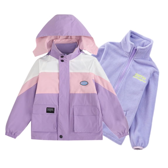 SYNPOS Child Girls Polar Fleece Jacket+Hardshell Jacket with Detachable Hood,3-13Y