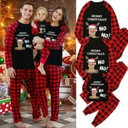 SYNPOS Christmas Family Matching Pajamas Set Cotton Snug Fit Elk Tops Plaid Pants Holidy 2-Piece PJ’s