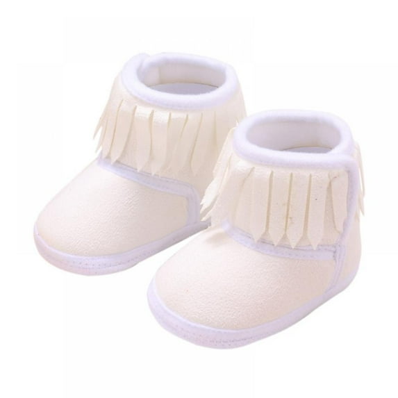 SYNPOS Fringe Baby Booties for Girls Boys Winter Warm Snow Boots with Tassels Soft Sole Fur Lined Toddler Shoes 0-18 Months
