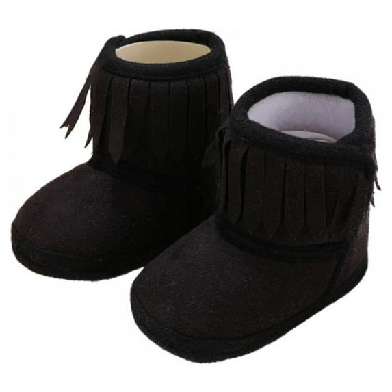 SYNPOS Fringe Baby Booties for Girls Boys Winter Warm Snow Boots with Tassels Soft Sole Fur Lined Toddler Shoes 0-18 Months