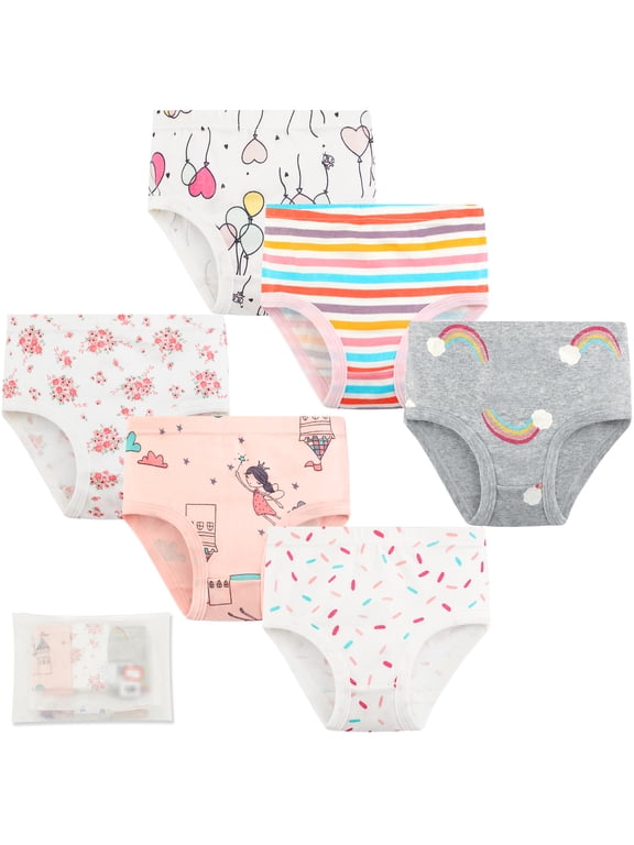 Girls 100% Cotton Briefs All-Season Underwear for Kids Girls Cartoons Panties 6 Packs,Style A for 5-6 Years