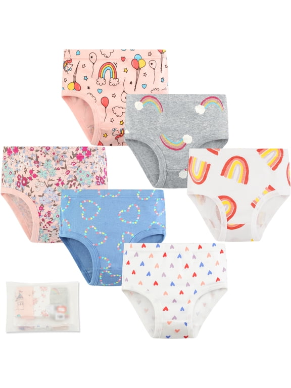 Girls 100% Cotton Briefs All-Season Underwear for Kids Girls Cartoons Panties 6 Packs,Style C for 2-3 Years