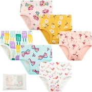 Girls 100% Cotton Briefs All-Season Underwear for Kids Girls Cartoons Panties 6 Packs,Style D for 6-7 Years