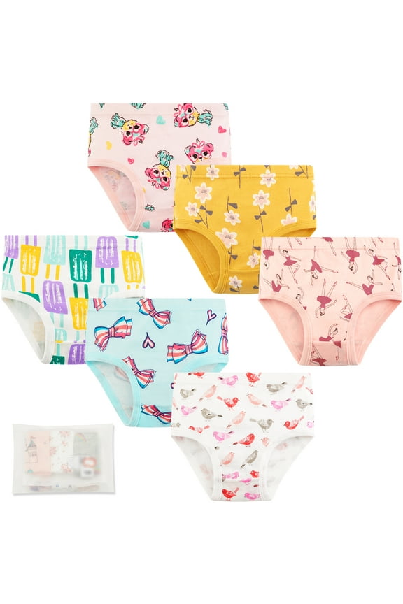 Girls 100% Cotton Briefs All-Season Underwear for Kids Girls Cartoons Panties 6 Packs,Style D for 6-7 Years