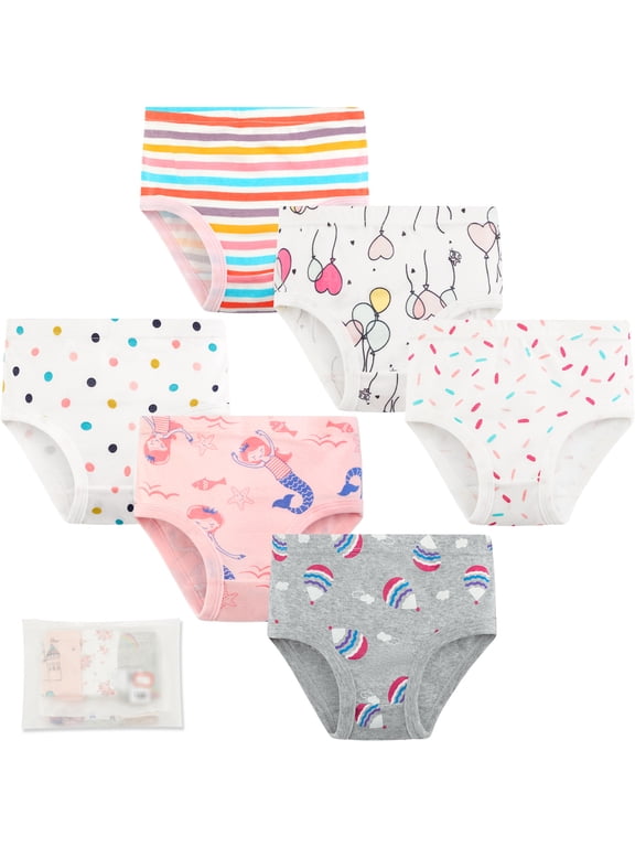 Girls 100% Cotton Briefs All-Season Underwear for Kids Girls Cartoons Panties 6 Packs,Style F for 6-7 Years