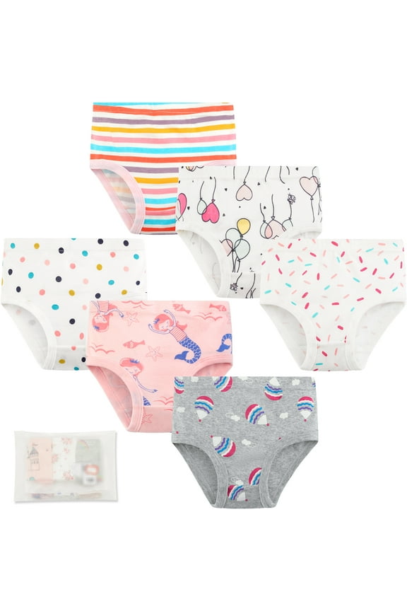Girls 100% Cotton Briefs All-Season Underwear for Kids Girls Cartoons Panties 6 Packs,Style F for 6-7 Years