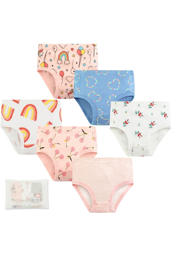 Girls 100% Cotton Briefs All-Season Underwear for Kids Girls Cartoons Panties 6 Packs,Style G for 5-6 Years