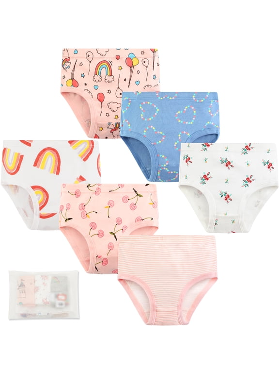 Girls 100% Cotton Briefs All-Season Underwear for Kids Girls Cartoons Panties 6 Packs,Style G for 6-7 Years