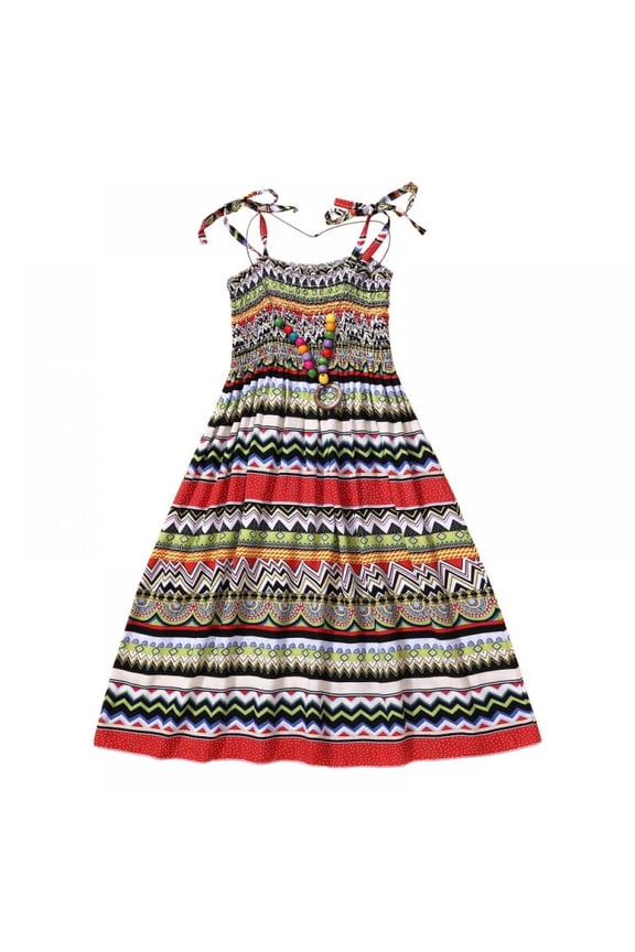 Girls Bohemian Dresses Floral Sleeveless Rainbow Beach Sundress 2-10 Years
