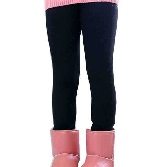 SYNPOS Girls Leggings Solid or Polka Dots Warm Thick Fleece Lined Kids Skinny Pants Trousers Teenage Child 2-13 Years