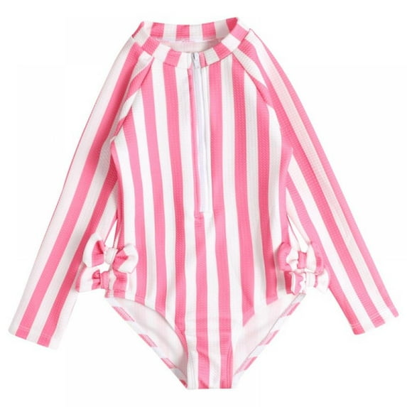 SYNPOS Girls One Piece Swimsuits Long Sleeve Rash Guard Zipper Front Bathing Suit UPF 50+ 2-10T