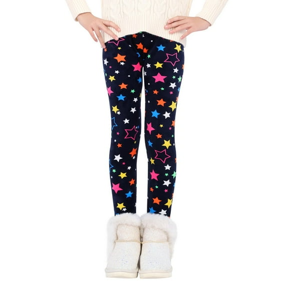SYNPOS Girls Winter Warm Cotton Fleece Lined Leggings Thick Thermal Tights Pants 3-13 Years