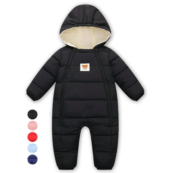 SYNPOS Infant Baby Girl Boy Cartoon Down Jacket Snowsuit Fleece Lined Hooded Jumpsuit Outwear