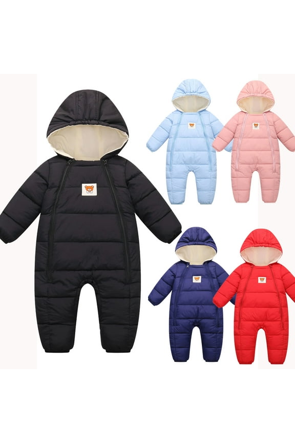 Infant Boys Girls Winter Snowsuit Jumpsuit Baby Warm Padded Coat Hooded Puffer Jacket Outfit 0-12 Month