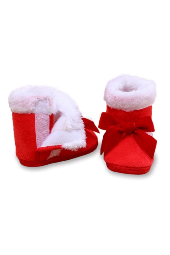 Infant Toddler Baby Girl Bow Winter Fleece Booties Anti-slip Newborn Snow Shoes