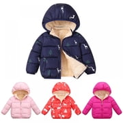 SYNPOS Kids Boys Girls Children Winter Warm Cotton Padded Jacket Velvet Lining Outerwear Hooded Down Coat For 2-6 Year old