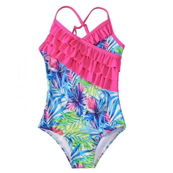 SYNPOS Kids Girl One Piece Bikini Swimsuits Toddler Ruffle Bathing Suit Summer Outfits Set 4-12 Years