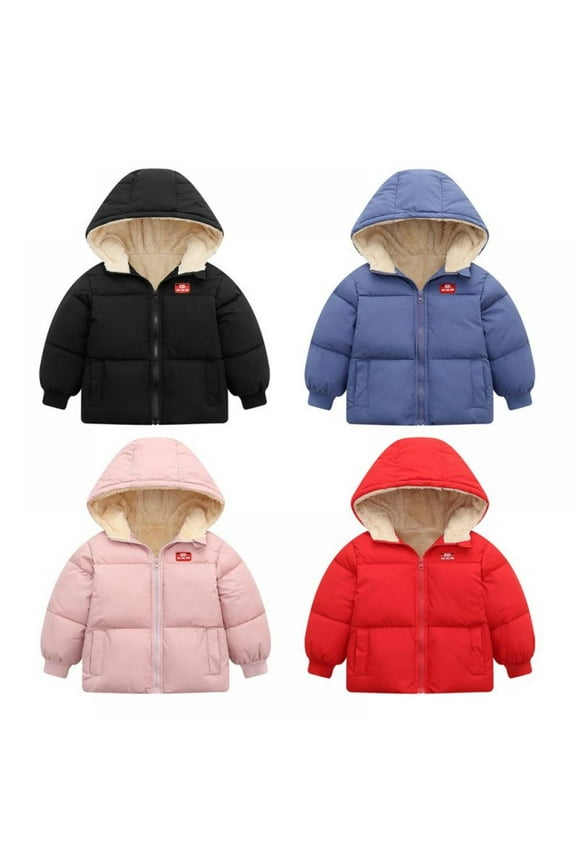 Little Boys Girls Winter Down Jacket Coat Hood Thick Warm Fleece Snowsuit Outerwear For 1-6 Years
