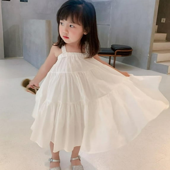 SYNPOS Little Girl Cotton Dress with Smocking Casual Dress Sleeveless for Spring Summer 1-7 Years