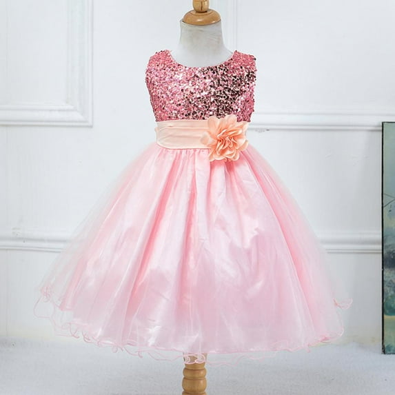 SYNPOS Little Girls' Sequin Mesh Tulle Dress Sleeveless Flower Party Ball Gown 3-10 Years