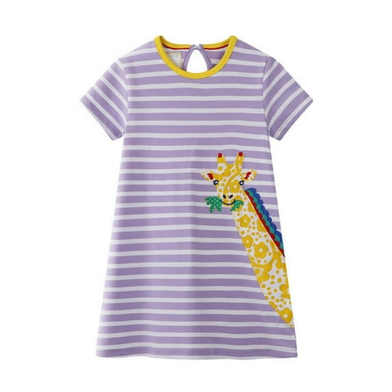 SYNPOS Little Girls Summer Cotton Short Sleeve Dresses T-Shirt Casual Cartoon Dress Outfit 2-7 Years
