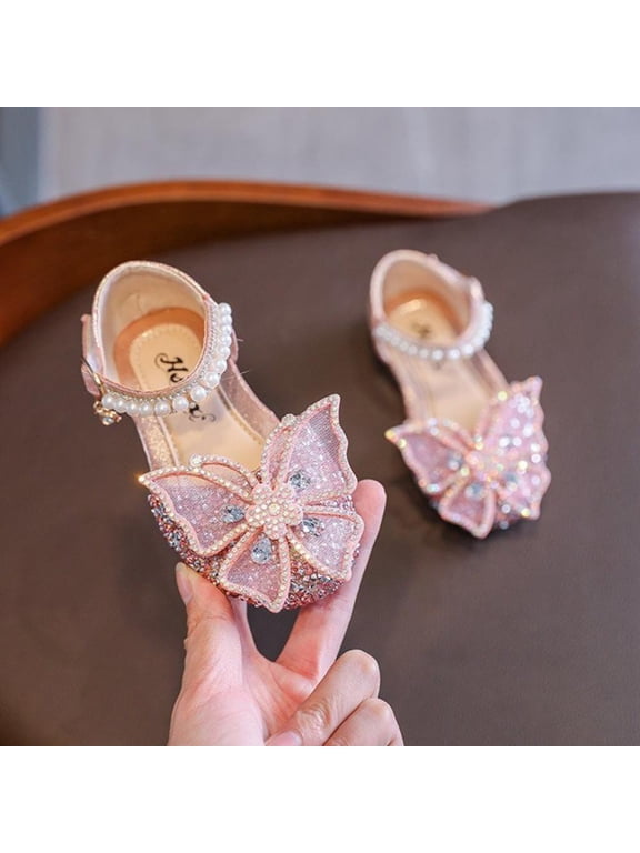 Little Kids Girls Sandals Glitter Rhinestone Dress Sequins Princess Low Heels Party Dance Shoes